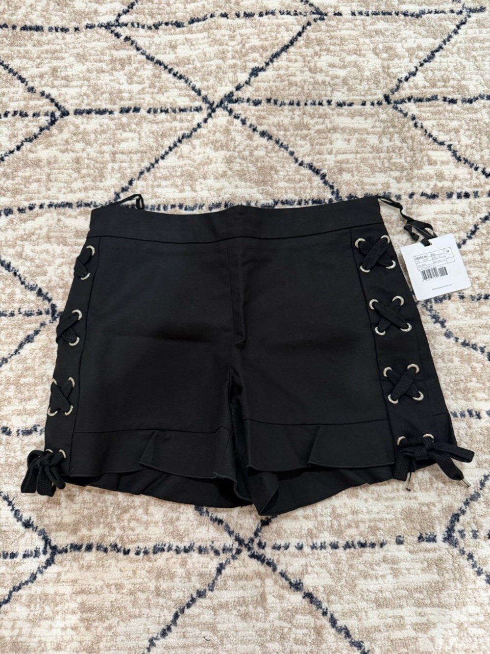 RED Valentino Black Lace-up ruffled cotton-blend Shorts